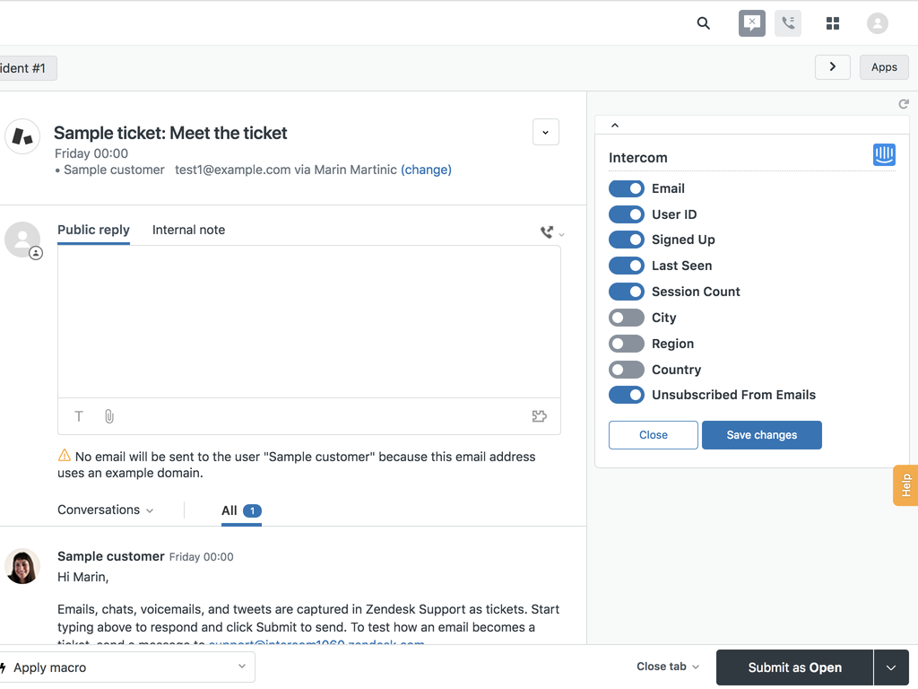 Intercom App Integration with Zendesk Support